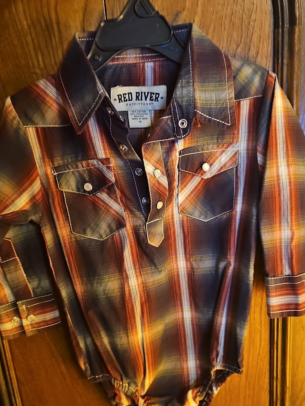 Red River Boys Plaid Button-Down Shirt in Rust and Brown